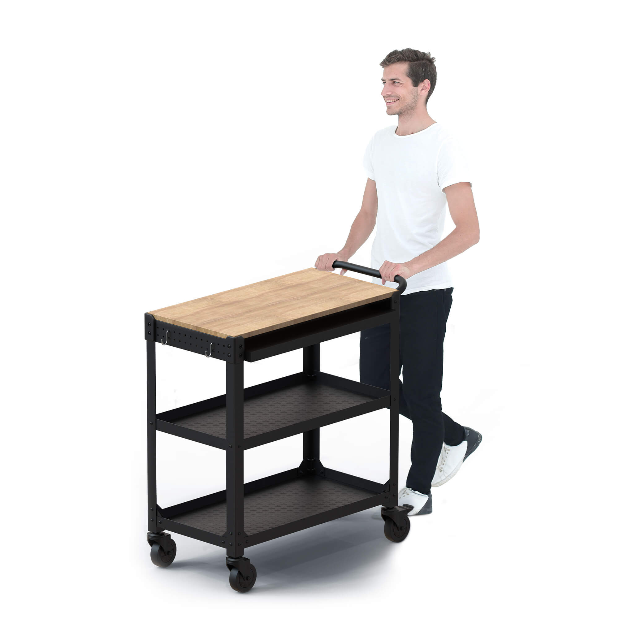 KODA 3 Shelf Utility Cart with Pull-Out Tray