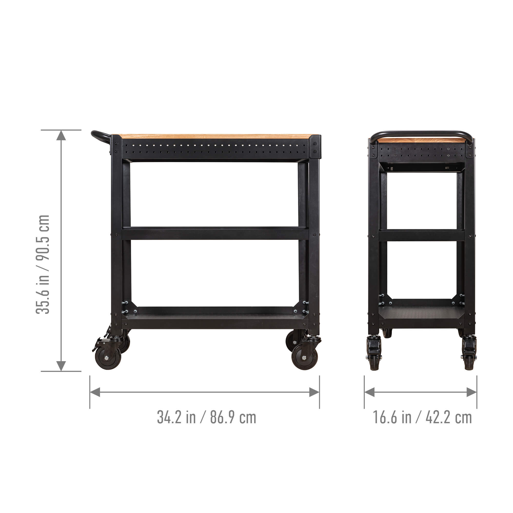 KODA 3 Shelf Utility Cart with Pull-Out Tray